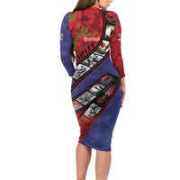 Personalised ANZAC Spirit 1915-2026 Filmstrip Tribute Long Sleeve Bodycon Dress Lest We Forget 25 April LT9 - Polynesian Pride