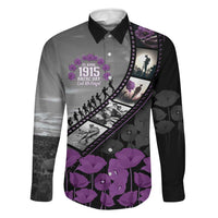 Personalised Remembering ANZAC Lest We Forget Family Matching Mermaid Dress and Hawaiian Shirt Vintage Film Frame Memorial Purple Poppy LT9 Dad's Shirt - Long Sleeve Purple - Polynesian Pride