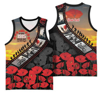 Personalised Remembering ANZAC Lest We Forget Basketball Jersey Vintage Film Frame Memorial Red Poppy
