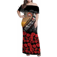 Personalised Remembering ANZAC Lest We Forget Family Matching Off Shoulder Maxi Dress and Hawaiian Shirt Vintage Film Frame Memorial Red Poppy LT9 Mom's Dress Red - Polynesian Pride
