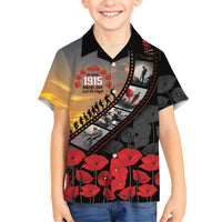Personalised Remembering ANZAC Lest We Forget Family Matching Off Shoulder Maxi Dress and Hawaiian Shirt Vintage Film Frame Memorial Red Poppy LT9 Son's Shirt Red - Polynesian Pride