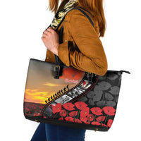 Personalised Remembering ANZAC Lest We Forget Leather Tote Bag Vintage Film Frame Memorial Red Poppy