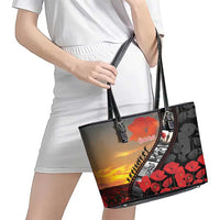 Personalised Remembering ANZAC Lest We Forget Leather Tote Bag Vintage Film Frame Memorial Red Poppy