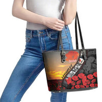 Personalised Remembering ANZAC Lest We Forget Leather Tote Bag Vintage Film Frame Memorial Red Poppy