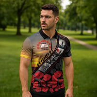 Personalised Remembering ANZAC Lest We Forget Zipper Polo Shirt Vintage Film Frame Memorial Red Poppy