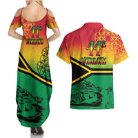 Hapi 44th Indipendens Dei Vanuatu Couples Matching Summer Maxi Dress and Hawaiian Shirt Yumi 1980 with Vanuatuan Beach Landscape