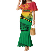 Hapi 44th Indipendens Dei Vanuatu Family Matching Mermaid Dress and Hawaiian Shirt Yumi 1980 with Vanuatuan Beach Landscape LT9 Mom's Dress Reggae - Polynesian Pride