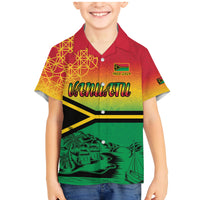 Hapi 44th Indipendens Dei Vanuatu Family Matching Mermaid Dress and Hawaiian Shirt Yumi 1980 with Vanuatuan Beach Landscape LT9 Son's Shirt Reggae - Polynesian Pride