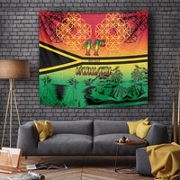 Hapi 44th Indipendens Dei Vanuatu Tapestry Yumi 1980 with Vanuatuan Beach Landscape