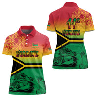 Hapi 44th Indipendens Dei Vanuatu Women Polo Shirt Yumi 1980 with Vanuatuan Beach Landscape