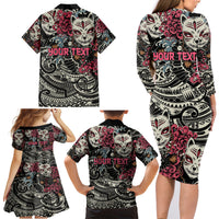 Personalized Japanese Kitsune Mask Family Matching Long Sleeve Bodycon Dress and Hawaiian Shirt With Polynesian Arty Style LT9 - Polynesian Pride
