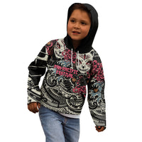 Personalized Japanese Kitsune Mask Kid Hoodie With Polynesian Arty Style