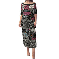 Personalized Japanese Kitsune Mask Puletasi With Polynesian Arty Style LT9 Long Dress Black - Polynesian Pride