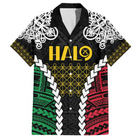 Halo Vanuatu Pride Family Matching Off The Shoulder Long Sleeve Dress and Hawaiian Shirt Vanuatuan Sand Drawing Pattern LT9 Dad's Shirt - Short Sleeve Black - Polynesian Pride