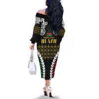 Halo Vanuatu Pride Family Matching Off The Shoulder Long Sleeve Dress and Hawaiian Shirt Vanuatuan Sand Drawing Pattern LT9 - Polynesian Pride