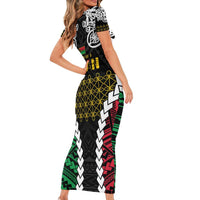 Halo Vanuatu Pride Family Matching Short Sleeve Bodycon Dress and Hawaiian Shirt Vanuatuan Sand Drawing Pattern LT9 - Polynesian Pride