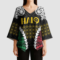 Halo Vanuatu Pride Kimono Sleeve Blouse Vanuatuan Sand Drawing Pattern - Polynesian Pride