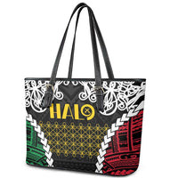 Halo Vanuatu Pride Leather Tote Bag Vanuatuan Sand Drawing Pattern