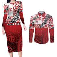 Malo e lelei Tonga Couples Matching Long Sleeve Bodycon Dress and Long Sleeve Button Shirt Ngatu Tokelau Feletoa Fata Traditional Polynesian Pattern