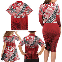 Malo e lelei Tonga Family Matching Long Sleeve Bodycon Dress and Hawaiian Shirt Ngatu Tokelau Feletoa Fata Traditional Polynesian Pattern