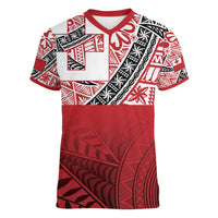 Malo e lelei Tonga Women V-Neck T-Shirt Ngatu Tokelau Feletoa Fata Traditional Polynesian Pattern