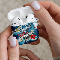 Hawaii Santa Skeleton Surfing Personalized AirPods Case Mele Kalikimaka i Iulai!