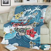 Hawaii Santa Skeleton Surfing Personalized Blanket Mele Kalikimaka i Iulai!
