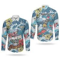Hawaii Santa Skeleton Surfing Personalized Couples Matching Long Sleeve Bodycon Dress and Long Sleeve Button Shirt Mele Kalikimaka i Iulai! LT9 - Polynesian Pride