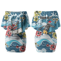 Hawaii Santa Skeleton Surfing Personalized Couples Matching Off Shoulder Short Dress and Hawaiian Shirt Mele Kalikimaka i Iulai! LT9 - Polynesian Pride