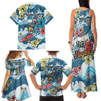 Hawaii Santa Skeleton Surfing Personalized Family Matching Tank Maxi Dress and Hawaiian Shirt Mele Kalikimaka i Iulai! LT9 Mom's Dress Blue - Polynesian Pride