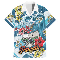 Hawaii Santa Skeleton Surfing Personalized Family Matching Tank Maxi Dress and Hawaiian Shirt Mele Kalikimaka i Iulai! LT9 Dad's Shirt - Short Sleeve Blue - Polynesian Pride