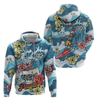 Hawaii Santa Skeleton Surfing Personalized Hoodie Mele Kalikimaka i Iulai!