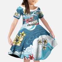 Hawaii Santa Skeleton Surfing Personalized Kid Short Sleeve Dress Mele Kalikimaka i Iulai! LT9 KID Blue - Polynesian Pride