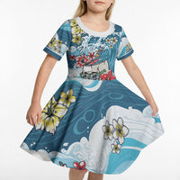 Hawaii Santa Skeleton Surfing Personalized Kid Short Sleeve Dress Mele Kalikimaka i Iulai! LT9 - Polynesian Pride