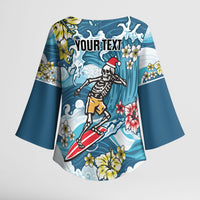 Hawaii Santa Skeleton Surfing Personalized Kimono Sleeve Blouse Mele Kalikimaka i Iulai!