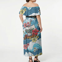 Hawaii Santa Skeleton Surfing Personalized Off Shoulder Maxi Dress Mele Kalikimaka i Iulai! LT9 - Polynesian Pride