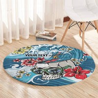 Hawaii Santa Skeleton Surfing Personalized Round Carpet Mele Kalikimaka i Iulai!