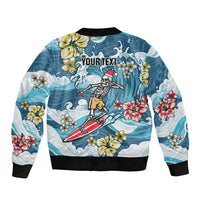 Hawaii Santa Skeleton Surfing Personalized Sleeve Zip Bomber Jacket Mele Kalikimaka i Iulai!