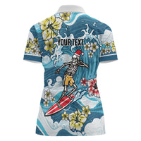 Hawaii Santa Skeleton Surfing Personalized Women Polo Shirt Mele Kalikimaka i Iulai!
