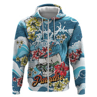 Hawaii Santa Skeleton Surfing Personalized Zip Hoodie Mele Kalikimaka i Iulai! LT9 Zip Hoodie Blue - Polynesian Pride
