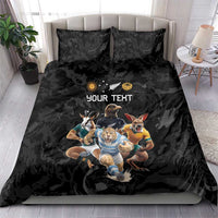 Custom Rugby Southern Hemisphere Bedding Set Argentina AUNZ South Africa Mascot Black - Polynesian Pride