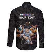 Custom Rugby Southern Hemisphere Family Matching Long Sleeve Bodycon Dress and Hawaiian Shirt Argentina AUNZ South Africa Mascot Black - Polynesian Pride