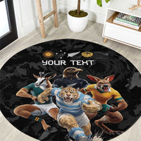 Custom Rugby Southern Hemisphere Round Carpet Argentina AUNZ South Africa Mascot Black - Polynesian Pride