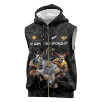 Custom Rugby Southern Hemisphere Sleeveless Zip Hoodie Argentina AUNZ South Africa Mascot Black - Polynesian Pride
