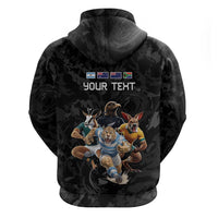 Custom Rugby Southern Hemisphere Zip Hoodie Argentina AUNZ South Africa Mascot Black - Polynesian Pride