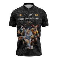 Custom Rugby Southern Hemisphere Zipper Polo Shirt Argentina AUNZ South Africa Mascot Black - Polynesian Pride