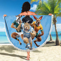 Custom Rugby Southern Hemisphere Beach Blanket Argentina AUNZ South Africa Mascot Blue - Polynesian Pride