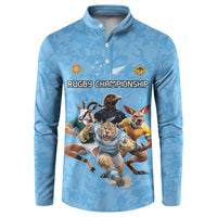 Custom Rugby Southern Hemisphere Button Sweatshirt Argentina AUNZ South Africa Mascot Blue LT9 Blue - Polynesian Pride