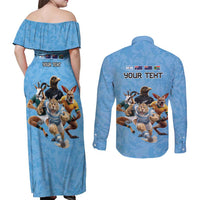 Custom Rugby Southern Hemisphere Couples Matching Off Shoulder Maxi Dress and Long Sleeve Button Shirt Argentina AUNZ South Africa Mascot Blue LT9 - Polynesian Pride