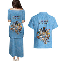 Custom Rugby Southern Hemisphere Couples Matching Puletasi and Hawaiian Shirt Argentina AUNZ South Africa Mascot Blue LT9 - Polynesian Pride